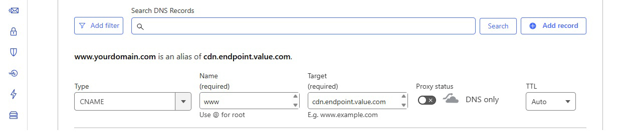 Cloudflare DNS Add Record