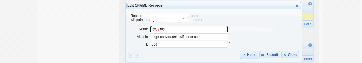 New CNAME Record Details