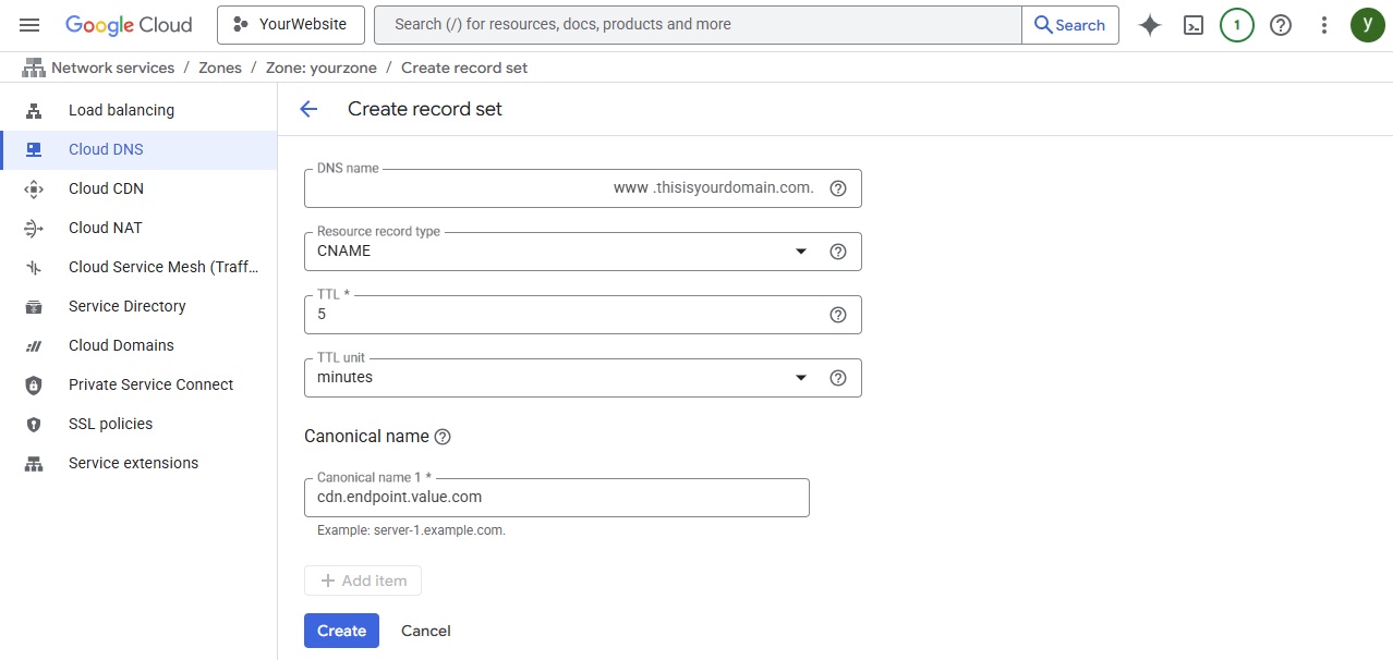 New CNAME Record Details